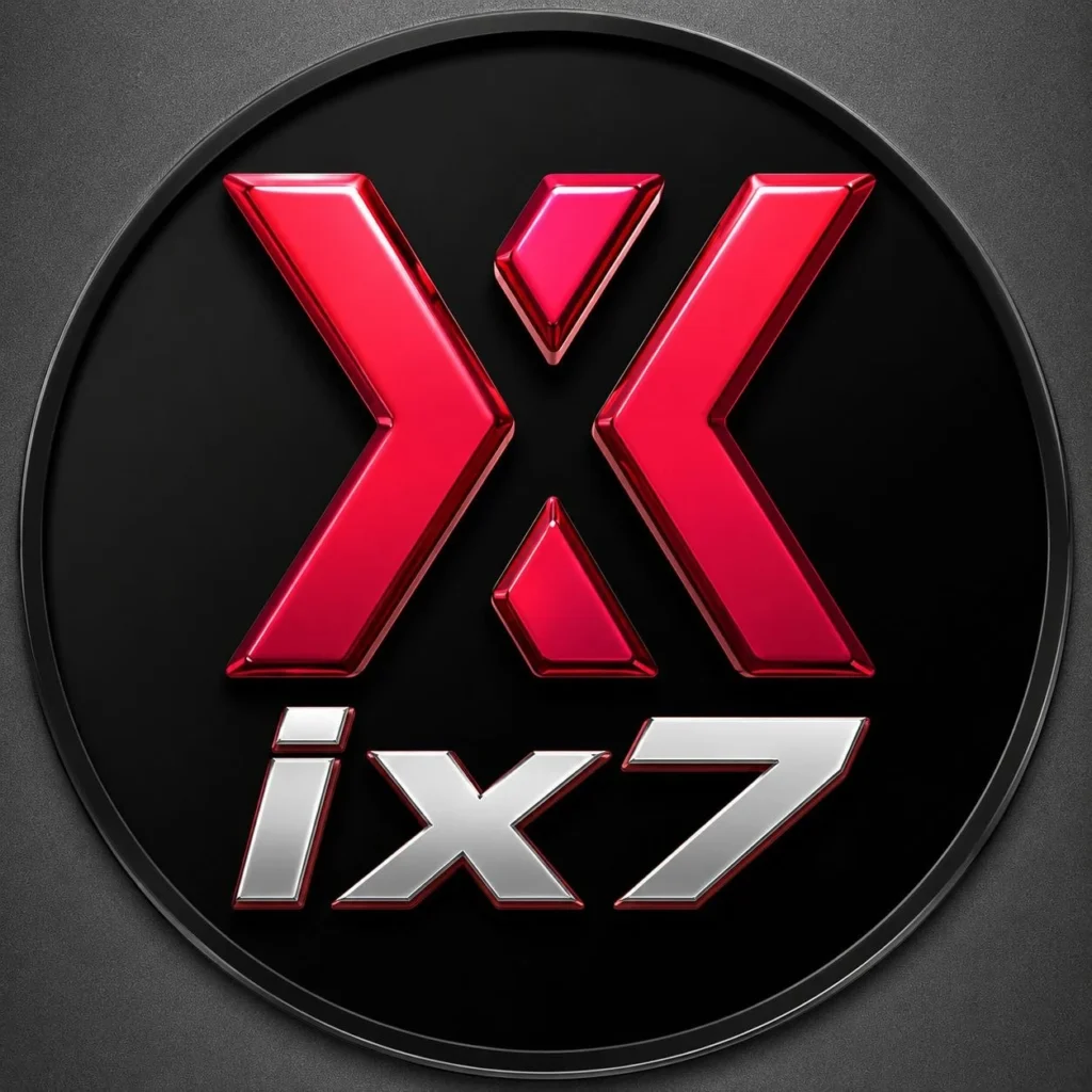 IX7 Game logo with red and silver 3D design